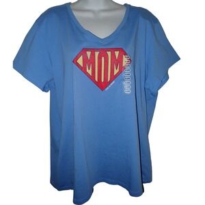 Life Is Good Super Mom Crusher Tee Blue V-Neck Graphic T-Shirt Womens XXL NEW